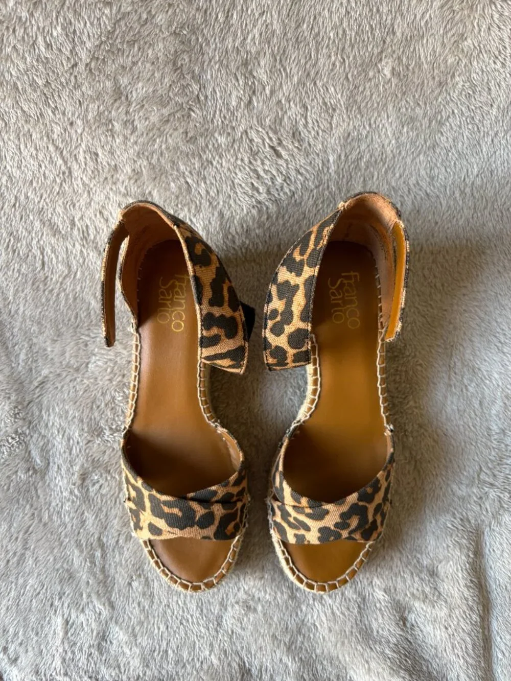 Franco Sarto Carlotta Leopard Animal Print Wedge Espadrilles Womens Size 8.5